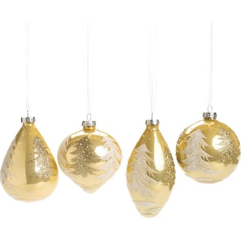 Pallina in vetro colore oro con alberi glitterati per albero di Natale, set da 4 pezzi