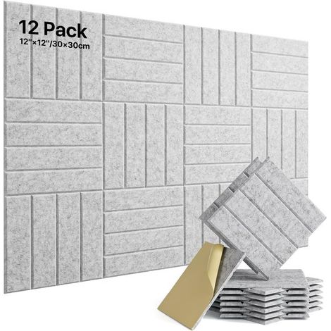 Set mit 12 selbstklebenden, schalldämmenden Schaumstoffplatten (30,5 cm × 30,5 cm × 1 cm dick), geeignet für Türen, Decken und Homeoffices, grau (1/5)