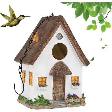 Nichoir suspendu bleu - Boîte à oiseaux résistante aux intempéries, finition bleue, pour la faune du jardin - Conception ventilée et facile à nettoyer, idéale pour les amoureux de la nature, blanc (1/5)