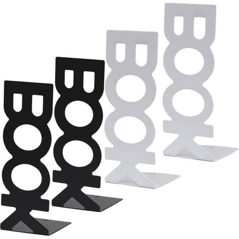 4 serre-livres - Serre-livres - Étagère de bureau - Serre-livres créatifs - Serre-livres décoratifs - Organisateur de livres - Noir et blanc - 7,5 x 8,5 x 21 cm - Métal noir et blanc (1/5)