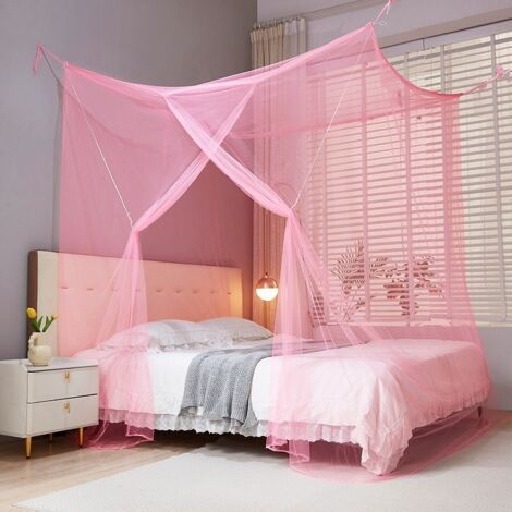 QORVA-Moustiquaire pour lit de voyage, double et simple, rideau de lit, à mailles fines, pour la maison et le camping, rose, 200 x 180 x 160 cm