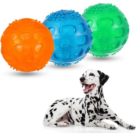 Set mit 3 Hundekaubällen, Haustierspielzeug, Quietschbällen, Hundespielzeug, Haustierspielzeug, zum Trainieren, Spielen und Toben (1/5)