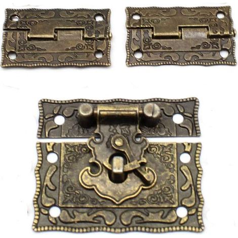 Boîte à bijoux antique en bois avec fermoir métallique et boucle (2 pièces) (1/3)