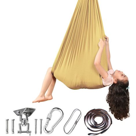Hängesessel mit sensorischer Schaukel für den Innen- und Außenbereich, goldene Hängematte 280 x 150 cm (Schaukelplatte + Schloss)