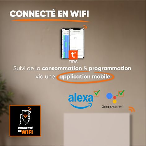 Radiateur électrique fixe connecté WIFI à inertie sèche céramique 1500W Bestherm NESSA CONNECT horizontal blanc — vue 4