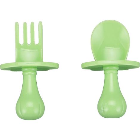 Ensemble de couverts pour bébé coloré sans BPA avec cuillère et fourchette pour manger de manière autonome, vert (paquet de 1) (1/5)