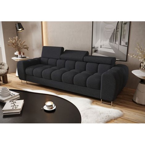 Sofa Designersofa BASTIEN 3-Sitzer in Stoff Aragon Schwarz