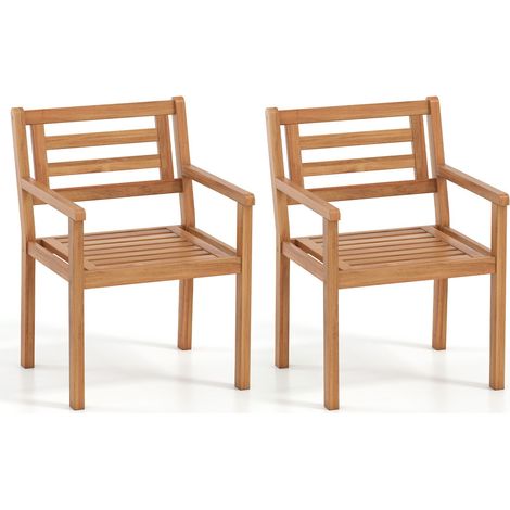 Sedie da pranzo per esterni in legno di acacia, set da 2, portata 180 kg