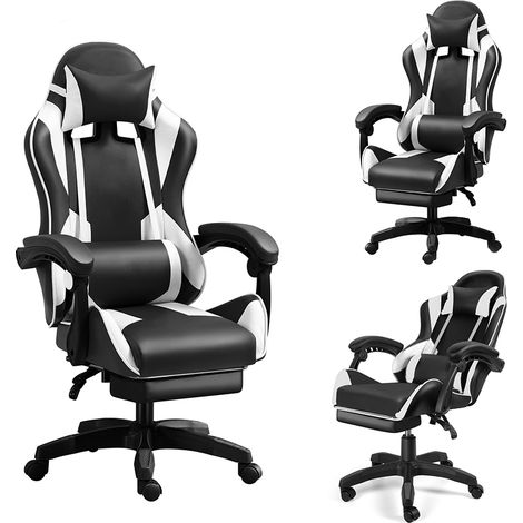 Iztoss – Fauteuil gamer ergonomique – Chaise de bureau réglable – Support lombaire – Mousse haute densité – Charge 120 kg – Noir et blanc (1/8)