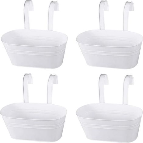 Metal Hanging Flower Pots, Hanging Balcony Pots with Drainage Hole, White Hanging Planters with Removable Hook for Balcony, Fence, Garden, Wall, Home Decor (1/5)