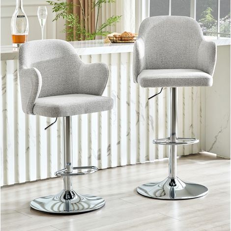 Lot de 2 tabourets de bar pivotants à 360° avec dossier et repose-pieds, réglables en hauteur, base antidérapante, similicuir blanc (1/5)