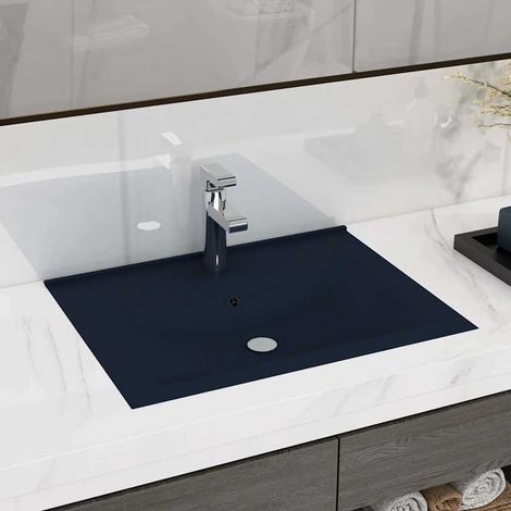 vidaXL Lavabo avec trou de robinet Bleu foncé mat 60x46 cm Céramique (1/5)