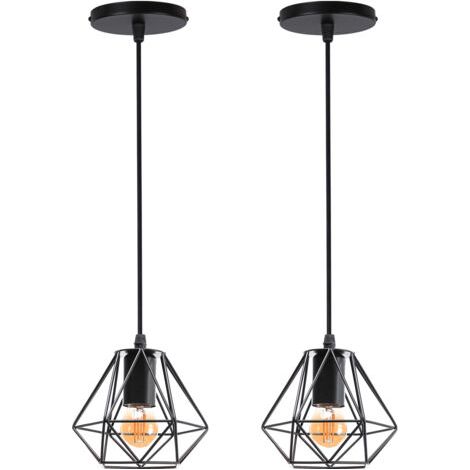 royaluxe- 2PCS Plafonnier Rétro Suspension Luminaire D'Intérieur Vintage Noire Suspension Lustre Cage En Fer Métallique , Pour Cuisine, Bureau (1/5)
