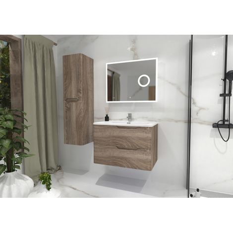 Meuble vasque LUNA Bois Foncé 80cm avec miroir Lite (1/5)