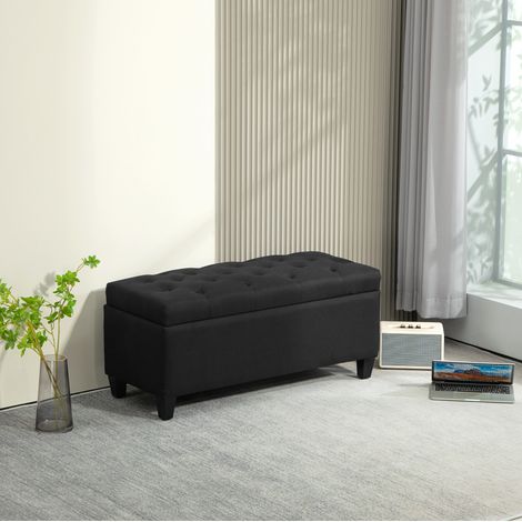 Banquette coffre rangement assise 100 cm polyester noir OKMYHOME (1/5)