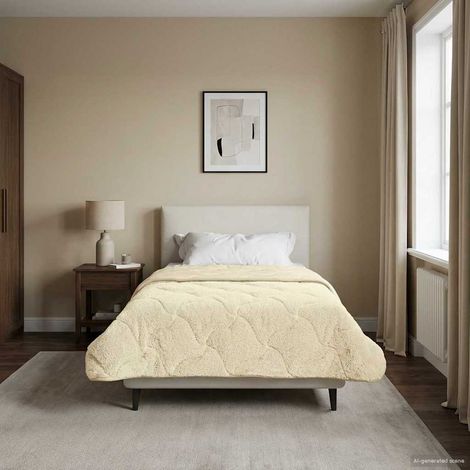 vidaXL  Full Year Duvet  Cream 135 x 200 cm Microfiber and Teddy fleece