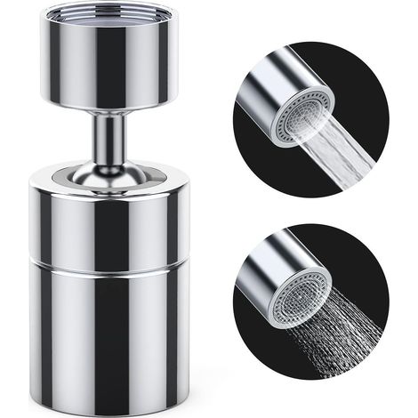 Aérateur de robinet, aérateur de robinet double sortie en laiton massif 360°, interrupteur rotatif, douche, mousse, compatible (1/5)