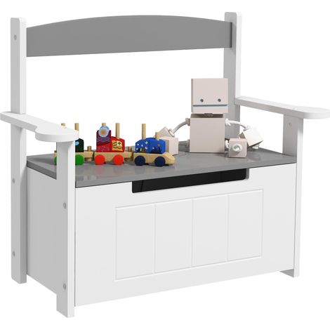 Banc de rangement pour enfants avec dossier et couvercle à fermeture douce, capacité de charge de 30 kg, pour salles de jeux, 68,5 x 34 x 58 cm, gris et blanc (1/5)