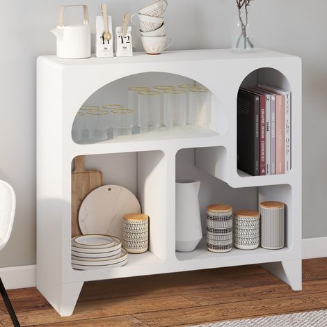 Aparador ecológico de 80 cm ALESIA, de madera blanca, con 4 compartimentos (1/5)