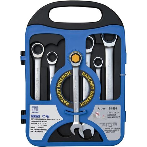 SW-Stahl S1594 Gabelringratschenschlüssel Satz 8-19 mm 7-teilg Multi-Profil I 72 Zähne I Maulschlüssel mit Ringratsche I Ringratschenmaulschlüssel Set I Multi-Schraubenschlüssel