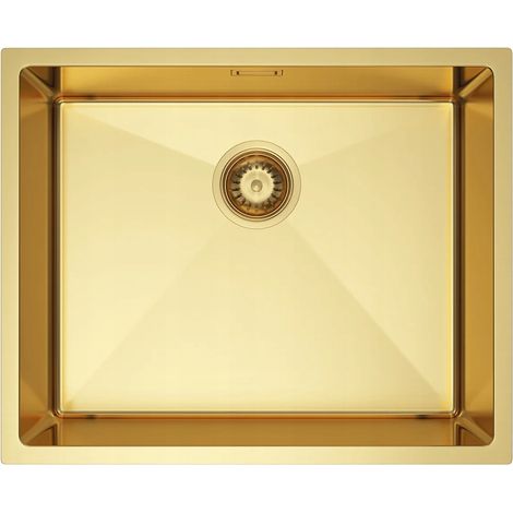 NAYES Einzelbecken-Spüle 54x44, goldfarbener PVD-beschichteter Stahl