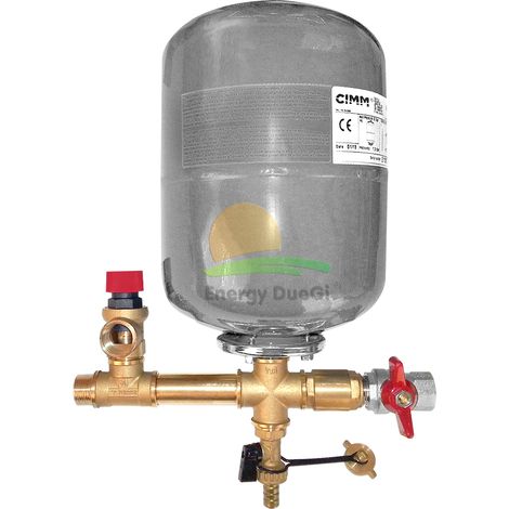 Gruppo di sicurezza per bollitori che include vaso di espansione da 25 litri, valvola di sicurezza, rubinetto di scarico e valvola di non ritorno (1/2)