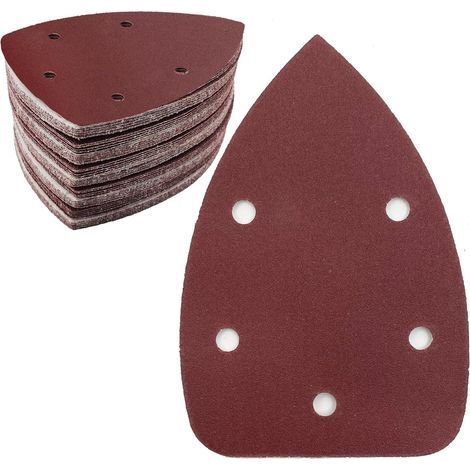 Lot de 50 feuilles de papier abrasif triangulaire, grain 240, 5 trous, papier abrasif auto-agrippant, papier abrasif delta pour ponceuse triangulaire 140 x 100 mm (1/5)