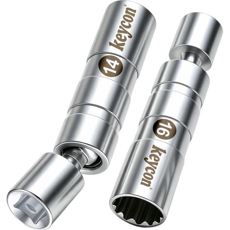 Lot de 2 Clé à Bougie 14mm et 16mm, Douille Bougie Magnétique à Paroi Fine 12 Pans, Outil de Retrait Pivotant à 360° avec Long Manche en Acier pour Réparation Automobile et Moto (1/5)