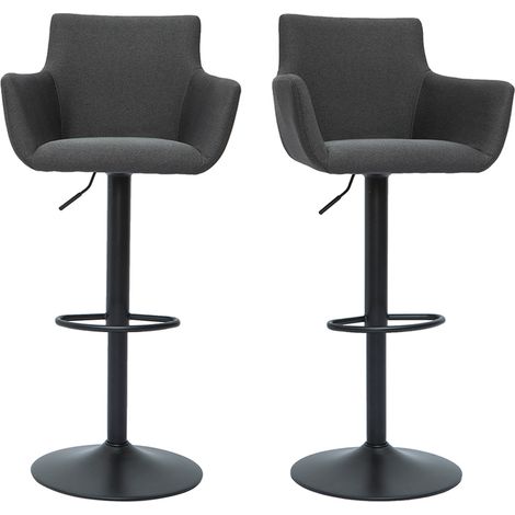 Barhocker höhenverstellbar anthrazitgrauer Stoff und schwarz lackiertes Metall 2er-Set CARLIE