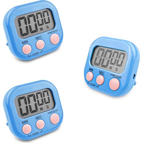 3 Pièces Minuteur de Cuisine Magnétique Bleu, Chronometre avec Grand Écran LCD, Timer Enfant, Compte à Rebours pour Kitchen Cuisson Douche Sport (1/5)
