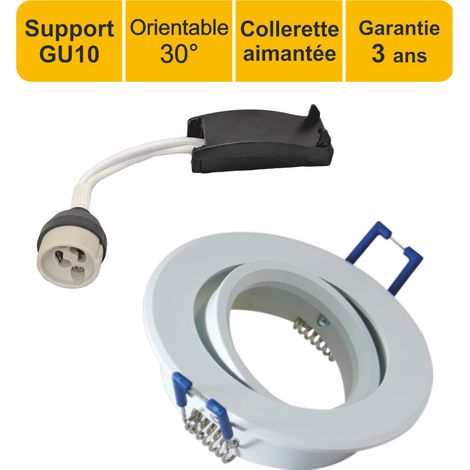 [JAMAIS UTILISÉ] Support spot blanc encastrable orientable aimanté + douille GU10 inclus - garantie 3 ans