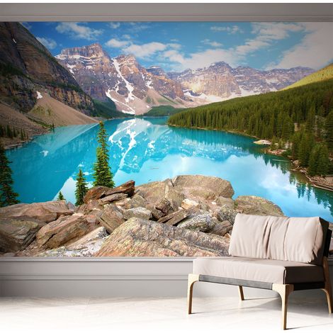 Selbstklebende Tapete modern Wohnzimmer - Wanddeko Schlafzimmer - Tapete mit Motiv Blauer See 312x219 cm (1/5)