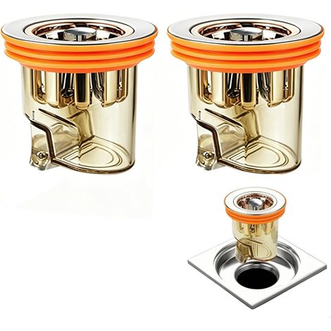 Clapet Anti Odeur Douche, 32-42mm, Fond de Douche Anti Odeur avec Fermeture Magnétique 90°, 2 Pièces, Facile à Installer, pour Cuisine et Salle de Bain, Transparent et Orange (1/5)