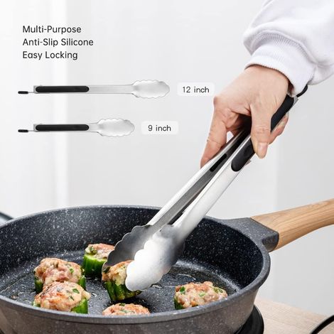 Pinces Cuisine - Lot de 2 - Acier Inoxydable - Résistant Chaleur - Barbecue et Buffet - 23cm et 30cm (1/5)