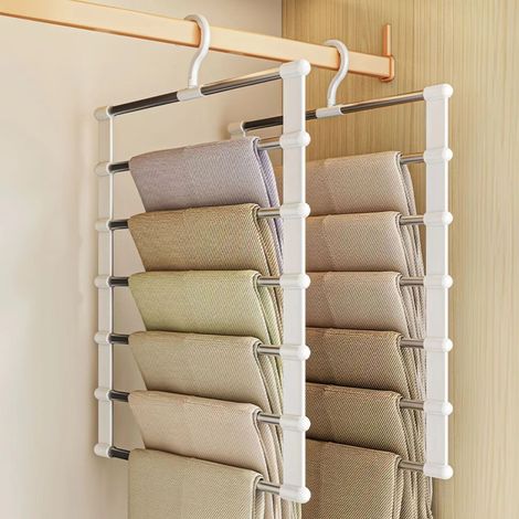 Deux cintres à pantalons en échelle, un cintre à pantalons multicouche multifonctionnel, un outil de rangement spécial pour les vêtements non marquants et antidérapants (1/5)