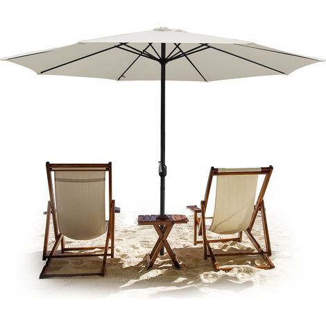 Parasol de Jardin 350 cm, UV30+, Parasol d’Extérieur, Parasol de Terrasse, Manivelle, Beige, Parasol de plage (1/4)