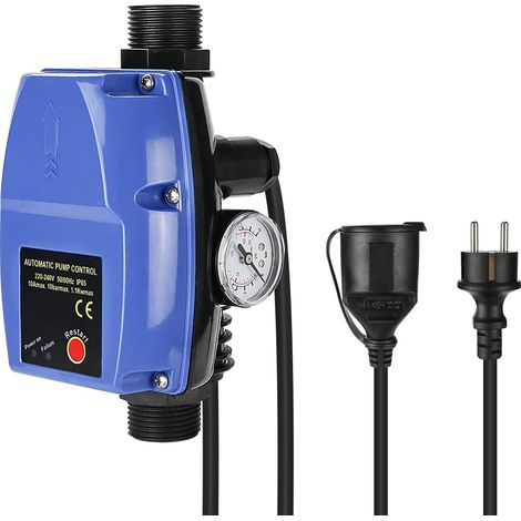 Pumpensteuerung Druckschalter mit Manometer & Kabel, Elektronischer Druckwächter max 10 bar, Durchflusswächter für Hauswasserwerk, Kreiselpumpe, Tauchpumpe, Tiefbrunnenpumpe und Gartenpumpe (1/5)