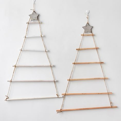 Hängende Holzornamente mit Stern und Seildekoration für die Wand zum Weihnachtsbaum (1/5)