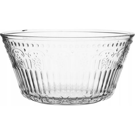 Saladier en verre cannelé et décoré, transparent, 13 cm, 400 ml, 1 pièce, Karen