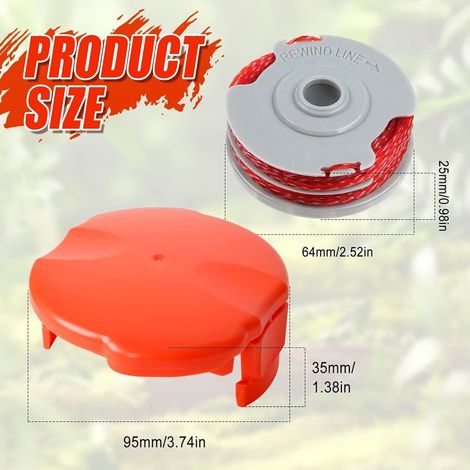 Bobina di ricambio per decespugliatore Flymo FLY021/513937190, 0,2 cm 11 m compatibile con Flymo Contour 500 XT/Power Trim/Mini Trim con coperchio FLY060 (6 bobine + 1 coperchio) (1/4)