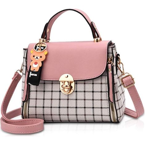 Sac à main en cuir pour femme avec rabat (rose)