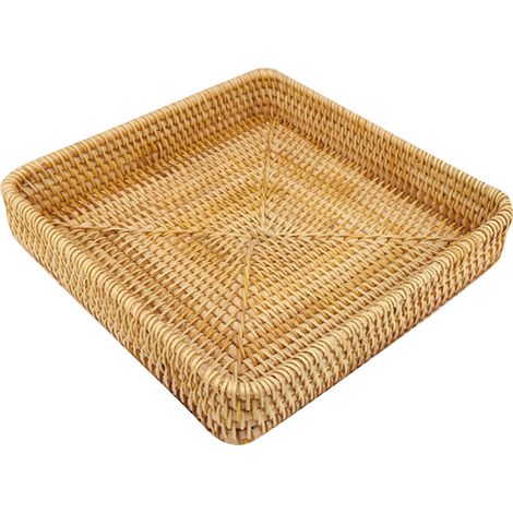 Plateau de table en rotin tressé à la main, panier de rangement pour collations, plateau de service multifonctionnel M (1/5)