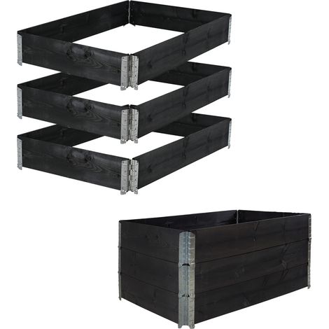 Hochbeet 3er Set Palettenrahmen Pflanzbeet 120x80x60 cm aus Holz schwarz Garten Balkon stapelbar (1/5)