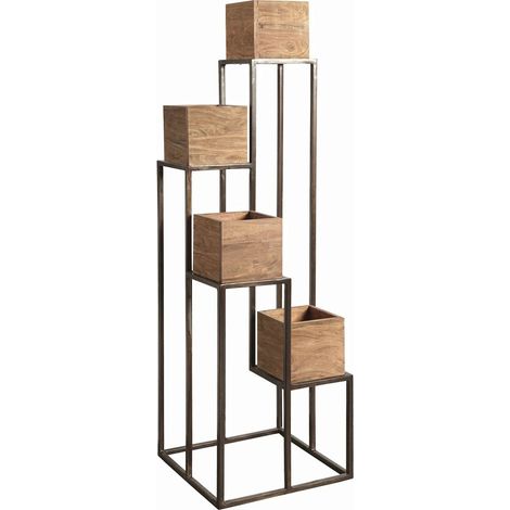 Support plante design en acacia et métal naturel élégant - bois naturel et métal noir (1/3)