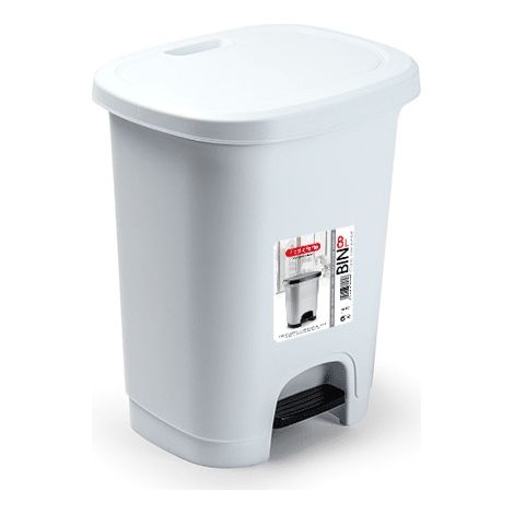 Cubo de basura de plástico con apertura de pedal de 8 litros en color blanco por OEMP (1/4)