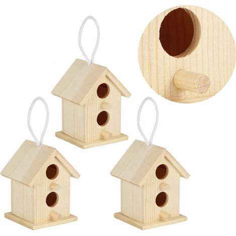 Kit de 3 nichoirs à oiseaux créatifs en bois massif à monter soi-même, petit ornement de jardin (1/5)