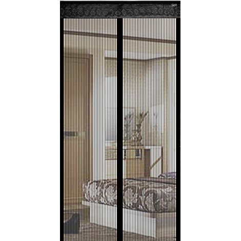 Tenda magnetica per porta, autochiudente, zanzariera, antimosche e antizanzare, con magneti e strisce adesive, non necessita di foratura (90 x 210 cm, nera). (1/4)