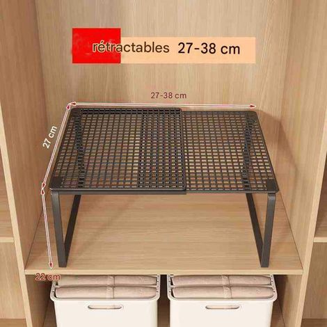 Ausziehbares Metallregal für Kleiderschrank, Schrank, Kommode, verstellbare Ablageflächen und DIY-Trennwände (Schwarz, 27-38 cm) (1/5)