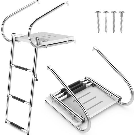 Costway – Échelle de piscine pliable 3 marches – Acier inoxydable – Capacité 227 kg – Antidérapante – Conception télescopique pour rangement facile (1/5)