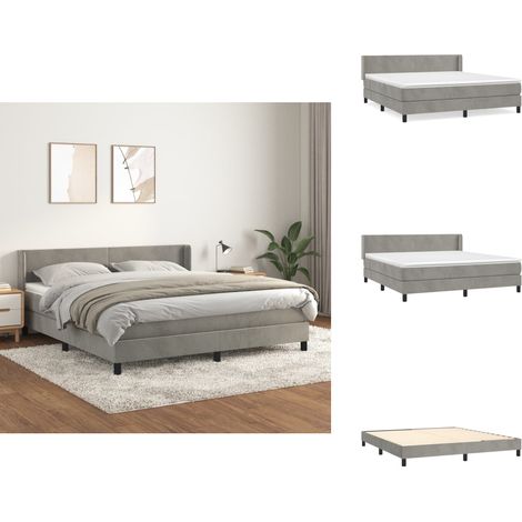 Sommier à lattes de lit et matelas Gris clair 180x200cm Velours - Lit Plateforme - Lit Velours - Lit Double - Literie - Chambre À Coucher (1/5)
